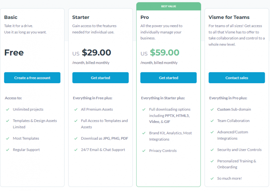 Visme Pricing Screenshot