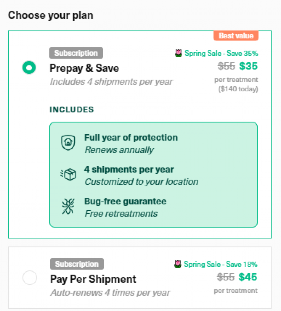 Pestie Pricing Screenshot