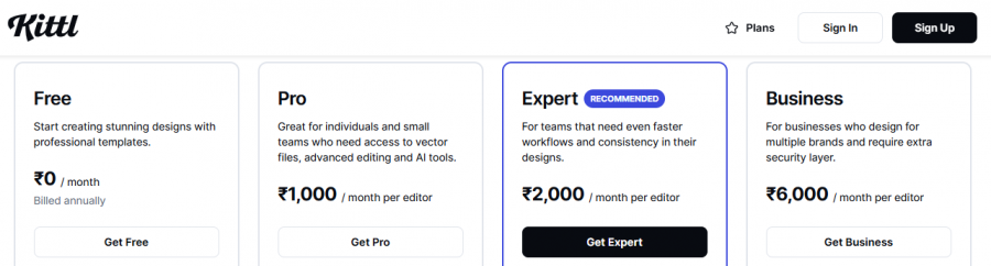 Kittl Pricing Screenshot