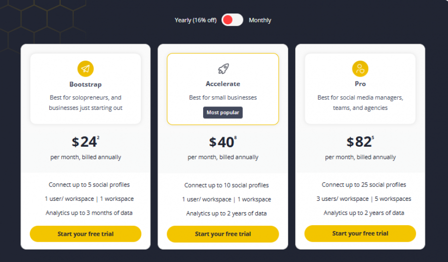 SocialBee AI Pricing Screenshot