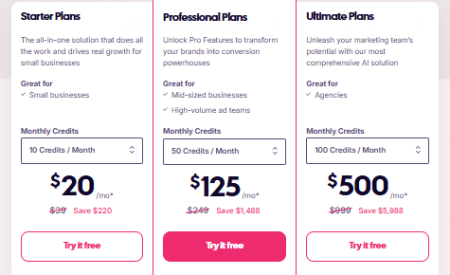 AdCreative.ai Pricing Screenshot