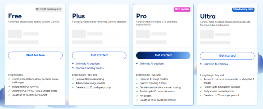 Gamma Pricing Screenshot