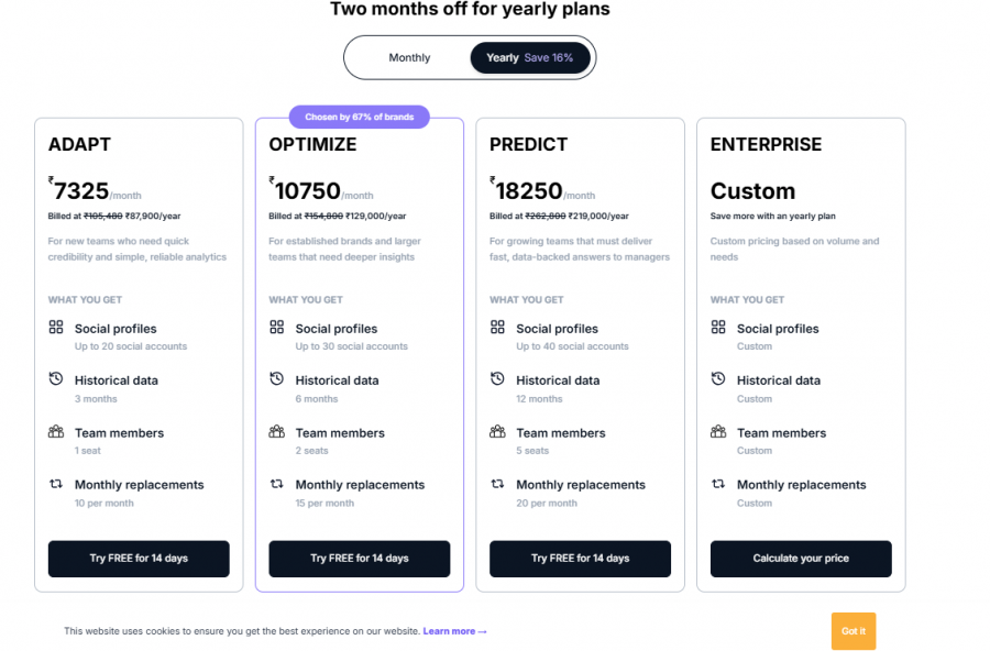 Socialinsider Pricing Screenshot