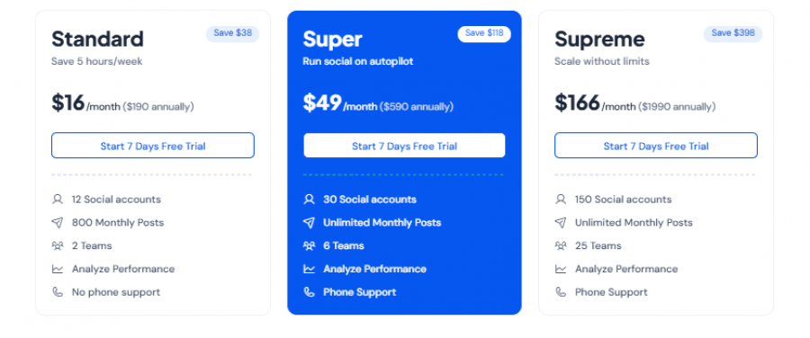 SocialBu Pricing Screenshot