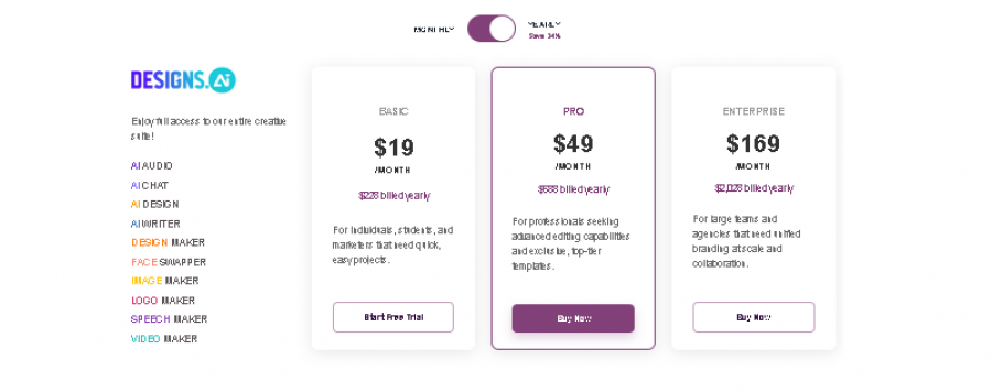 Designs.ai Pricing Screenshot
