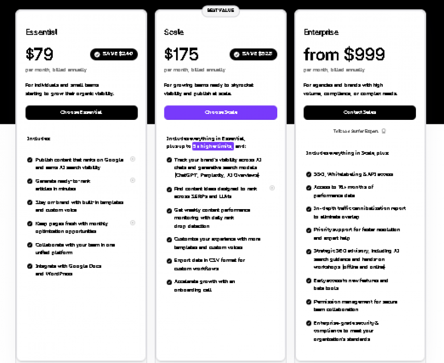 Surfer AI Pricing Screenshot