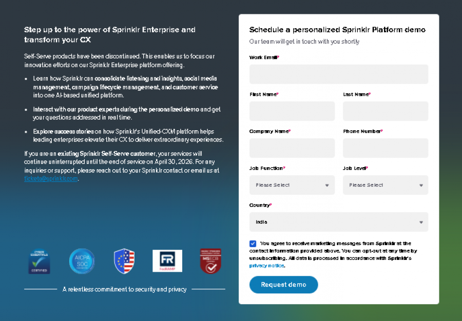 Sprinklr AI Pricing Screenshot