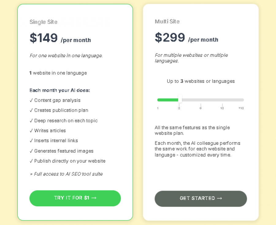 SEO.ai Pricing Screenshot