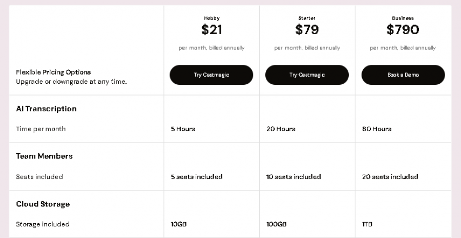 Castmagic Pricing Screenshot