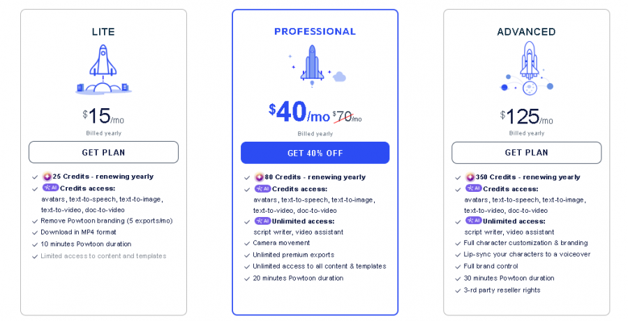 Powtoon AI Pricing Screenshot