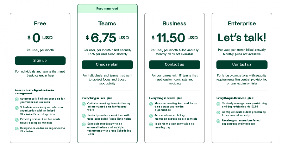 Clockwise AI Pricing Screenshot