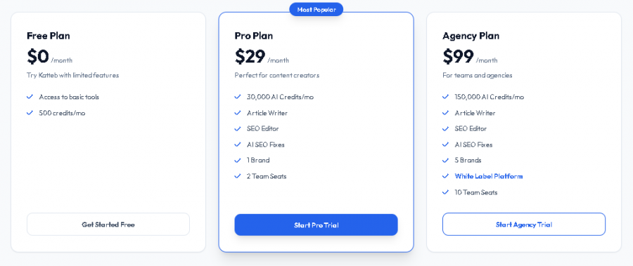 Katteb Pricing Screenshot