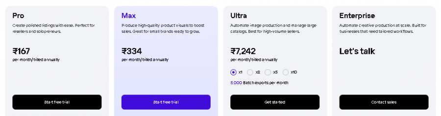 PhotoRoom Pricing Screenshot