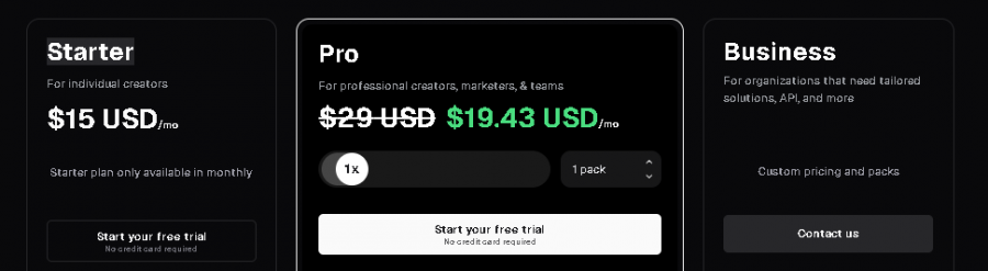 OpusClip Ai Pricing Screenshot