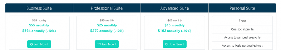 SocialOomph Pricing Screenshot