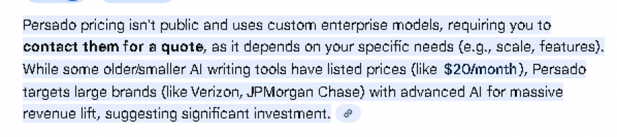 Persado Pricing Screenshot