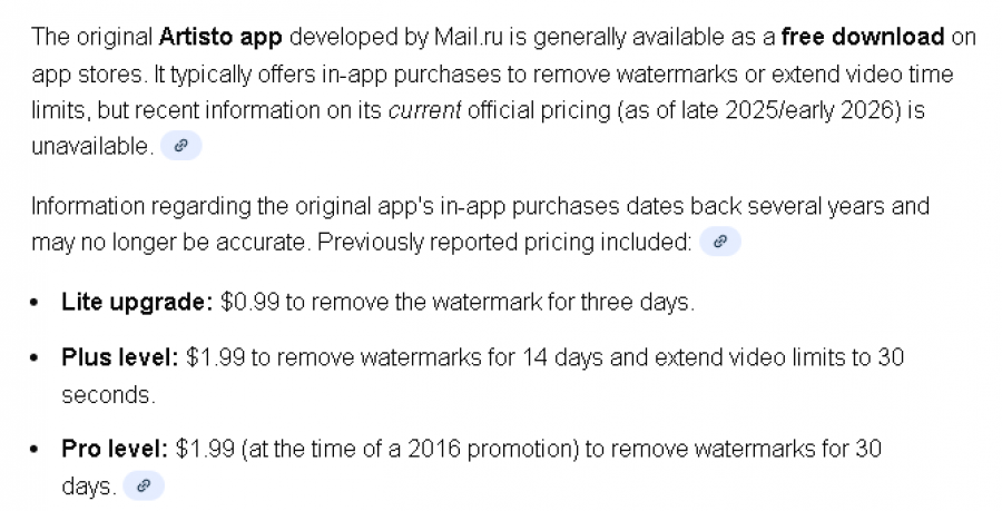 Artisto Pricing Screenshot