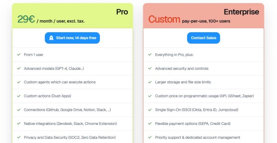 Dust AI Pricing Screenshot