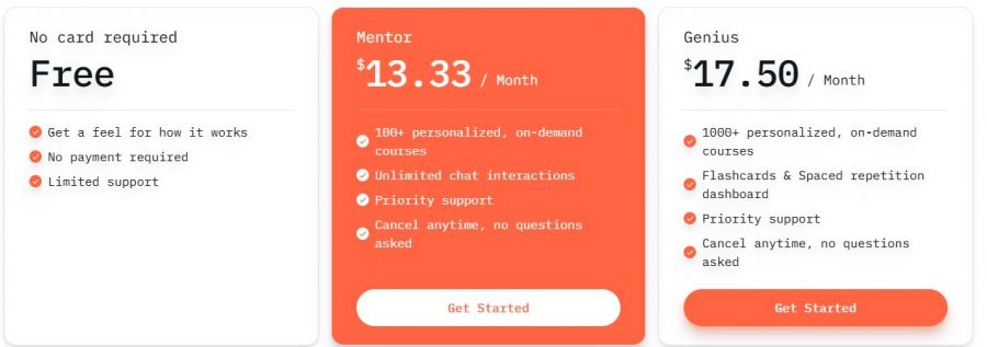 TutorAI Pricing Screenshot