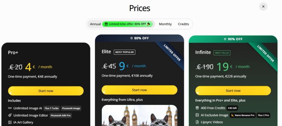 Picasso AI Pricing Screenshot