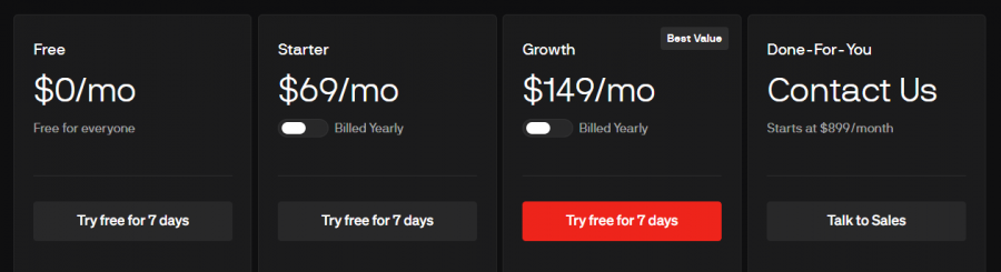 Blaze Pricing Screenshot