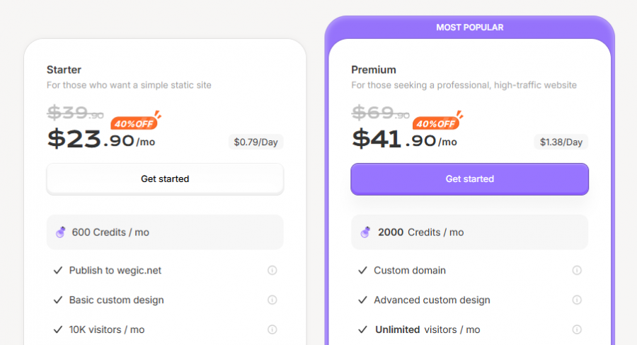 Wegic Pricing Screenshot
