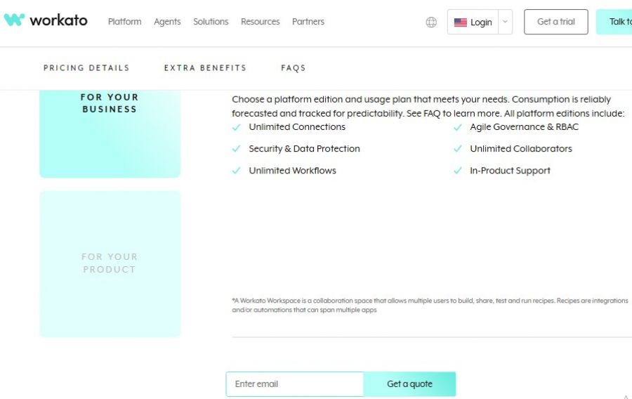 Workato Pricing Screenshot