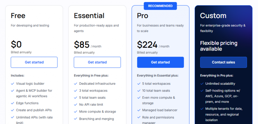 Xano Pricing Screenshot