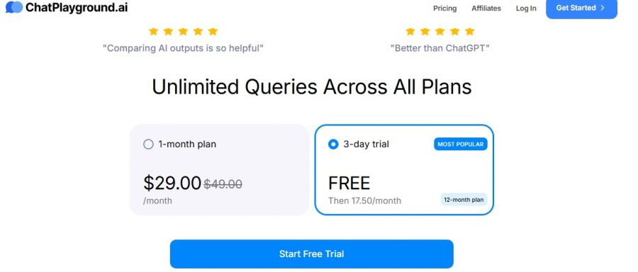 ChatPlayground AI Pricing Screenshot