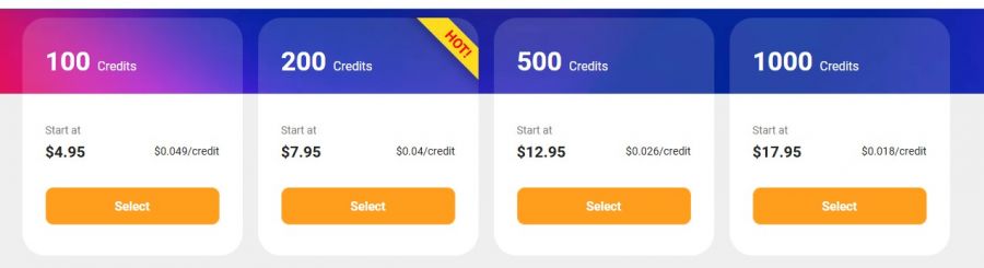 VanceAI Pricing Screenshot