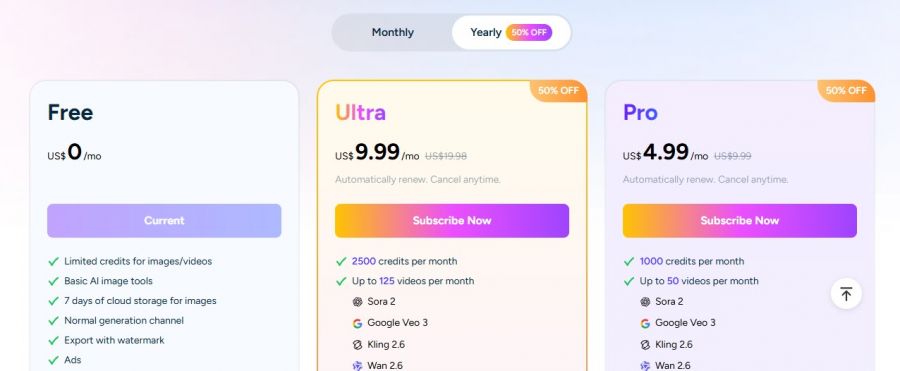 AIEASE Pricing Screenshot