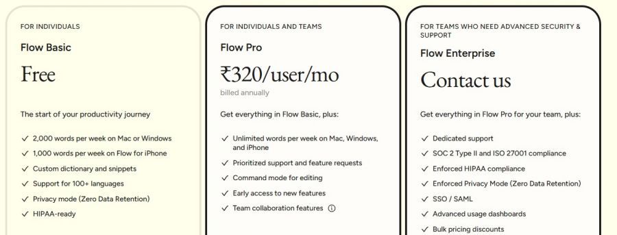 Wispr Flow Pricing Screenshot