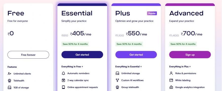 Carepatron Pricing Screenshot