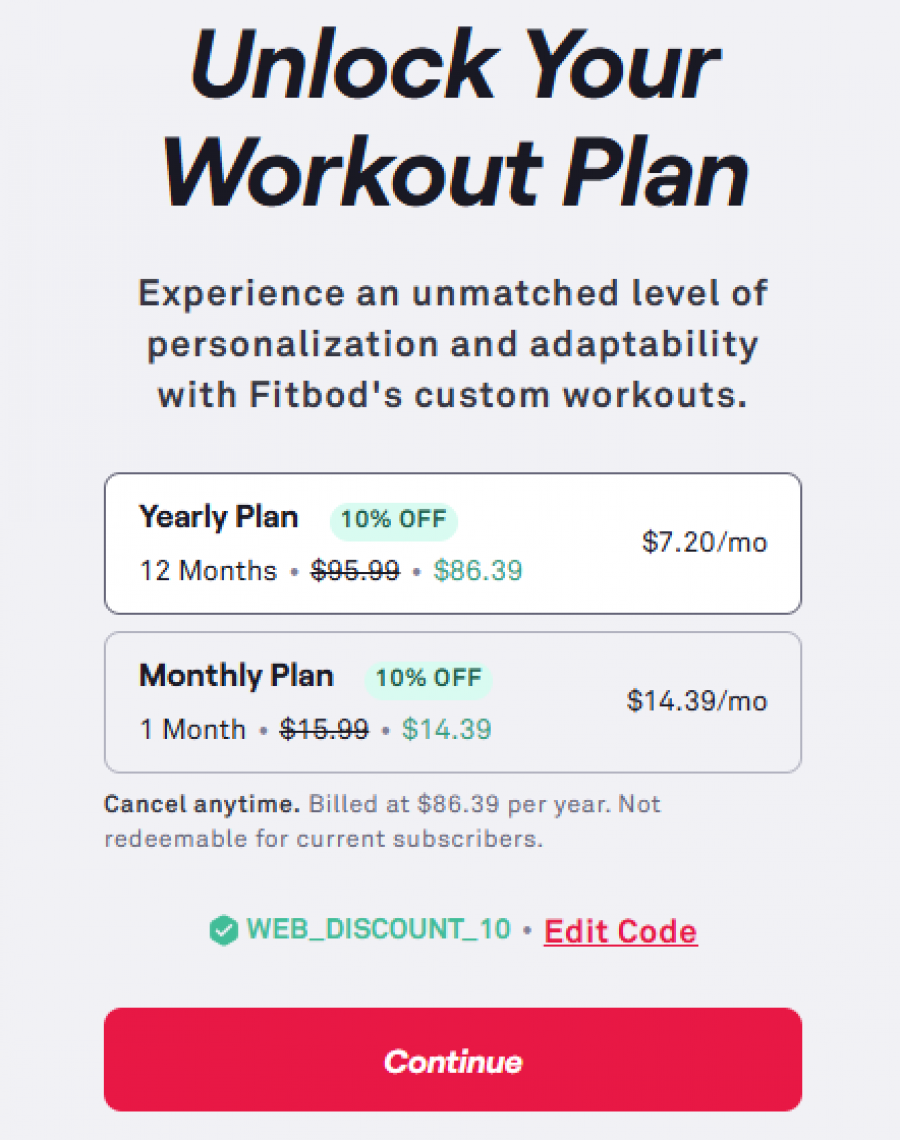 Fitbod Pricing Screenshot