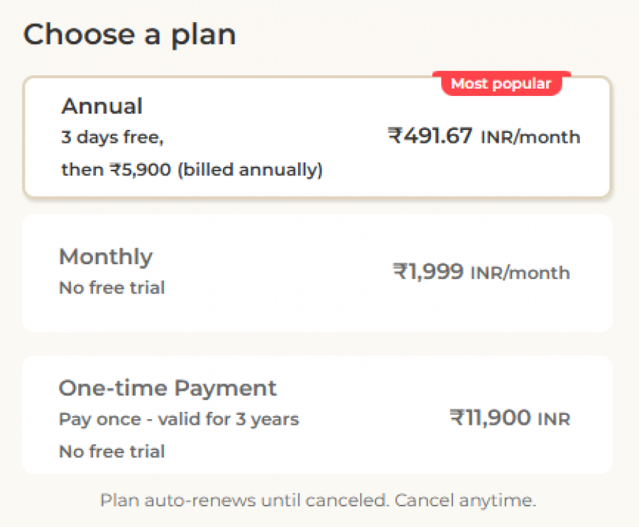 Photomyne Pricing Screenshot