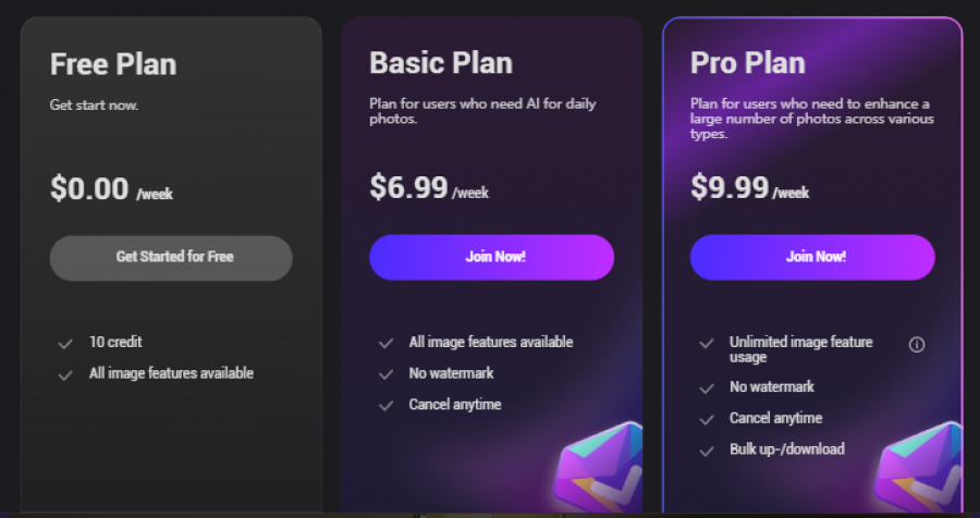 PicMa Studio Pricing Screenshot