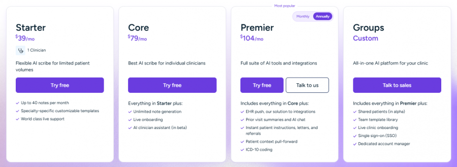 Freed Pricing Screenshot