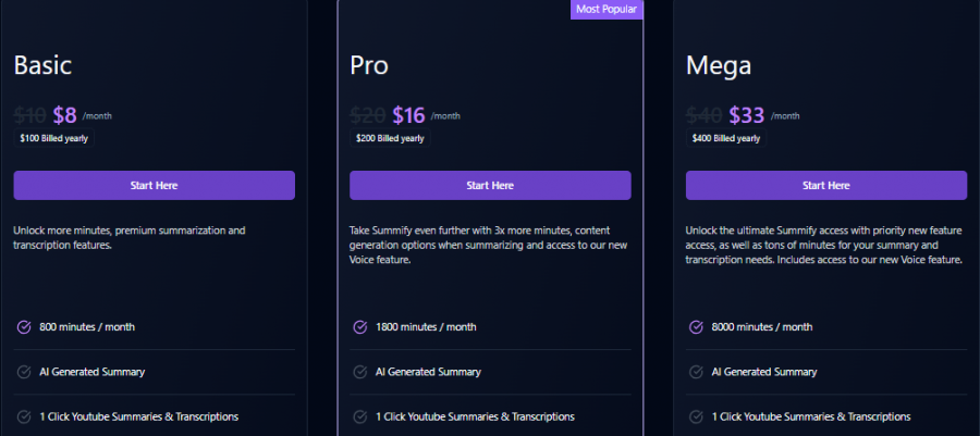 Summify Pricing Screenshot