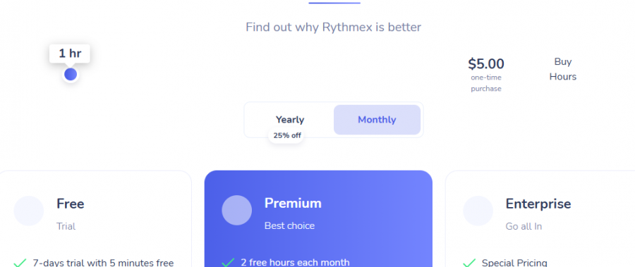 Rythmex Pricing Screenshot