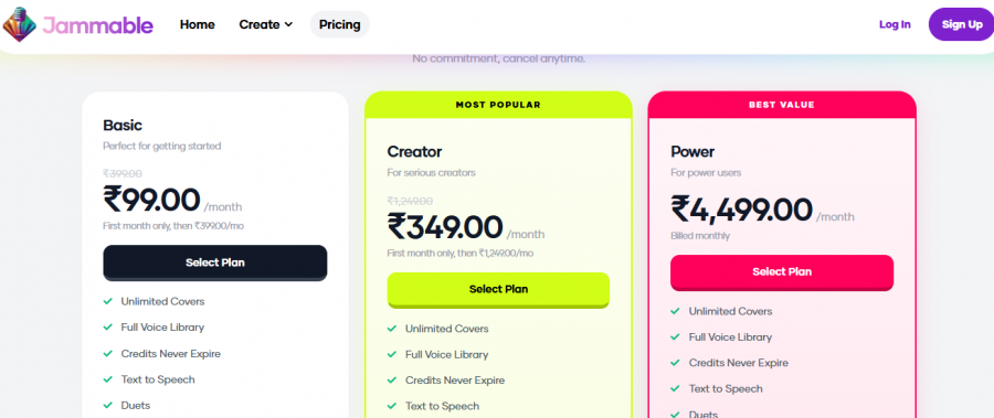 Jammable Pricing Screenshot