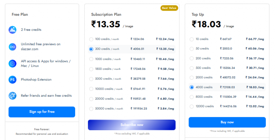 Slazzer Pricing Screenshot