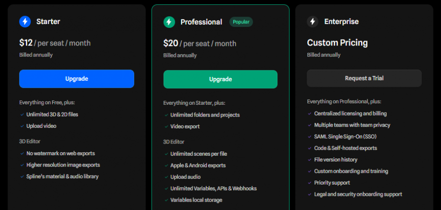 Spline AI Pricing Screenshot