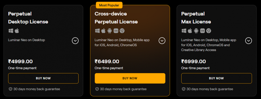 Luminar Neo Pricing Screenshot