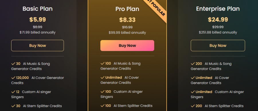 Singify Pricing Screenshot