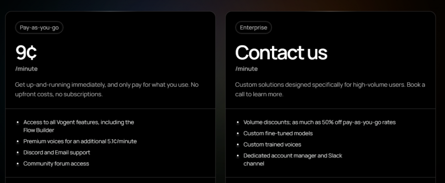 Vogent Pricing Screenshot
