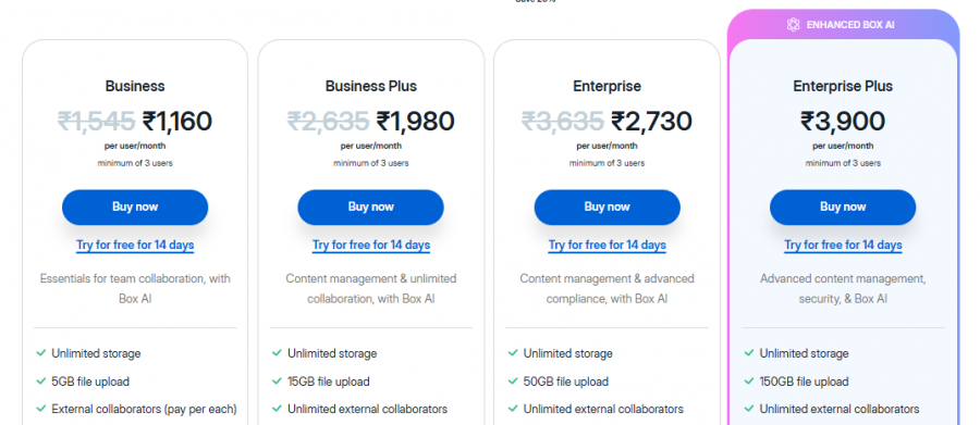 Box Pricing Screenshot