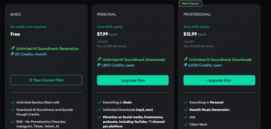 MixAudio Pricing Screenshot