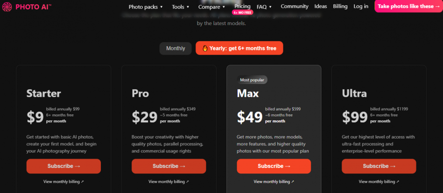 Avatar AI Pricing Screenshot