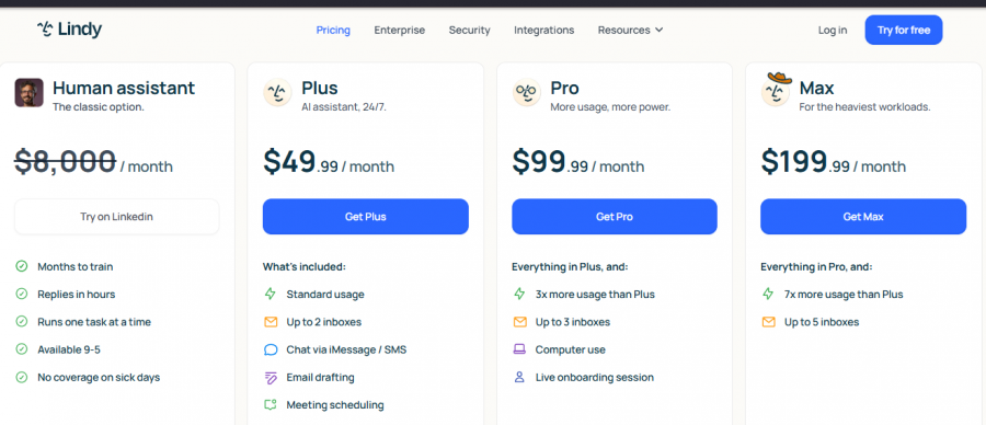 Lindy AI Pricing Screenshot