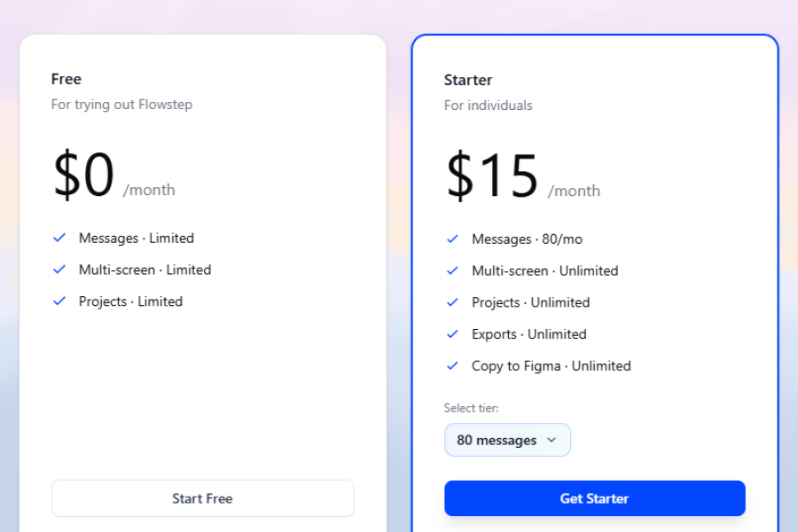 Flowstep Pricing Screenshot